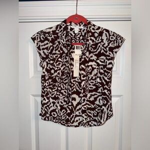 Women’s Diane Von Furstenberg Top Size 6 Chocolate Brown Print 100% Cotton